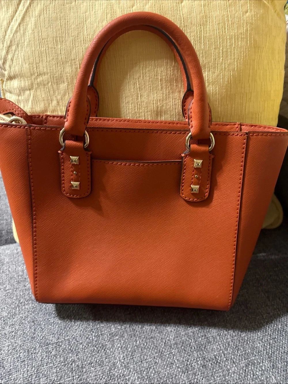 Michael Kors Orange Studded Saffiano Satchel